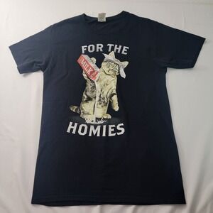 CAT fruit of the loom HD cotton black t shirt mens Small "for the homies" cat